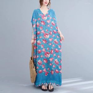 Women's Sleepwear Nightdresses Women Dress Short Sleeve V-Neck Nightgown Plus Size Cotton Silk Nightwear Loose Outside Wear