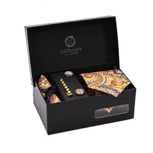 Printed Imitation Silk Box for Men's Business Fashion Tie, Square Scarf, Tie Clip Cuffs, 6-piece Set