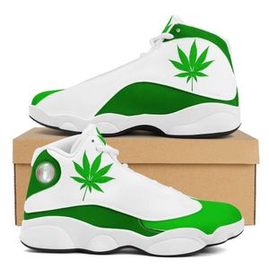 Green and White Basketball Style Shoes Weed Designs Sneakers Boys Autumn High Top Anti-slip Sports Shoes Summer Male Footwear