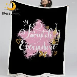 Blankets BlessLiving Pink Star Blanket Fairytale Girlish Sherpa Fleece Glitter Heart Furry Castle Crown Cartoon Bedspread