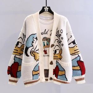 Kamizelki damskie leniwy wiatr luźne wszechstronne gęste dzianinowe bluzy z bluzy swetrowej japońskie kreskówkowe powłok sweter kobiet jesienne zimowe swetry d OTN4C