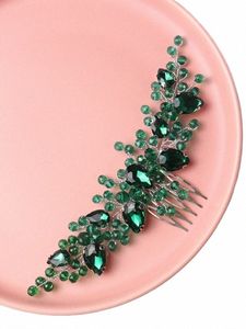 Grön Rhineste Bride Hair Comb Crystal Wedding Head Smycken Brudhår Accory för kvinnor och flickor brudtärna gåva U7YW#