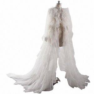 2024 Bridal Bolero med ruffles LG Sleeve Seevined Jacket Wedding Cape Shawl Wraps Maternity Dr Photo Shoot Robe V4IK#