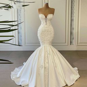 Abiti da matrimonio tesoro per abiti da sposa sirenetta da sposa a pizzo applique senza maniche elegante vestido de nolia