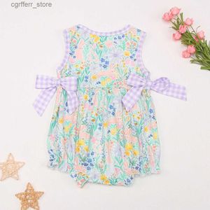 Rompers de verão Bubble Romper Babi Meninas Roupas Floral Printing Bodysuit Bow Rouve Sleeve One Piece New Born Short 0-3t Mumpsuit L410