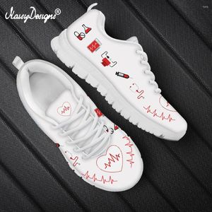 Sapatos casuais NoisyDesigns 2024 Lace feminino Up Heart Heart Beat Printed Women Mesh Sneakers Zapatillas Mujer