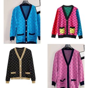 의류 여성 스웨터 디자이너 스웨터 캐주얼 니트 대비 색상 긴팔 가을 패션 클래식 한 여성용 칼라 코트 코트 S