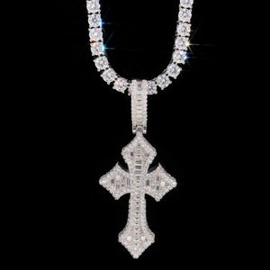 Trade S925 Silver Mosonite Cross Pendant Necklace with Instant Test Diamond Pen Hip Hop Same Style for Men and Women