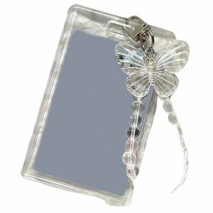 crystal Butterfly 3 Inch Acrylic Card Holder Photocards Display Credit ID Bank Card Protective Case Keychain Pendant Fi E4lN#