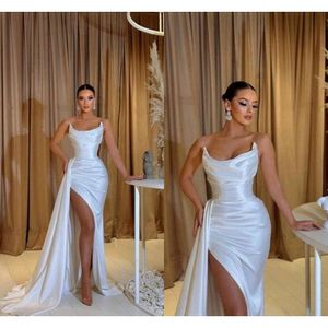 High Thigh Stylish Split Mermaid Prom Dresses New Sexy Sweetheart Backless Pleats Long Satin Evening Gowns Women Formal Ocn Vestidos BC