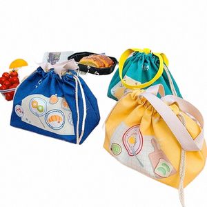 Симпатичная японская холст инсулати -сумка для ланч -коробки Сумка простая сумка для ланчика водонепроницаем