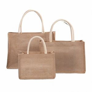 kreative Jute -Handtaschen -Sackleinen wiederverwendbare Strandtasche große Kapazität Reisebeutel Frauen Vintage Storage Bag Lebensmittelbeutel L7KA#