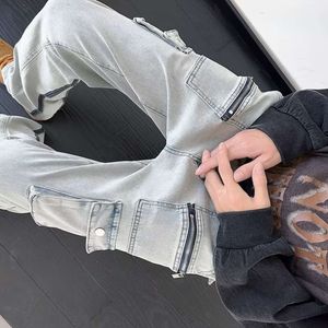 American Workwear Jeans, Men's Loose Fitting Straight Leg Wide Leg High Street Trendy Fashion Casual Spring and Autumn Pants N8856