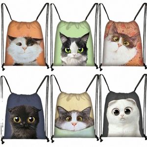 3D Schöne Katzenkopf-Kopfstrich-Sack-Tasche Cato-Druck-Rucksack-Girl-Shop-Taschen Multifunktions tragbarer Schuhe Tasche U2DE#