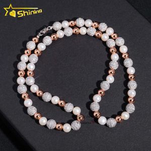 New Arrival Custom Design Wholesale Fashion Jewelry Moissanite Diamond 8mm Iced Out Imitation Pearl Beads Link Chain Necklace