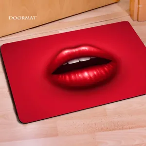 Teppiche Modetürmatten Eingang sexy Dame rote Lippen 3D bedruckte Türmat Innenteppiche lustiger Gummi -Teppich für Wohnzimmer Bodenmatte