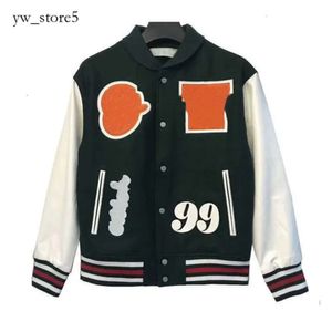 Off Whitejacket Luxury Jacket Off Autumn and Winter Sonoff Coat Male and Female Lovers OW Heavy Industry Embroidered Wool Spliced Leather Sleeve Bombe Clothing 3677