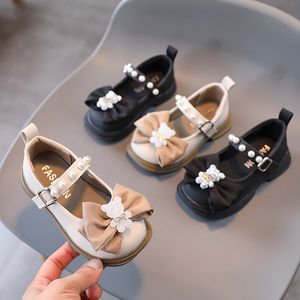 Kids Shoes Girls Bow Cartoon Beaded Fashion Princess Shoes New Spring Girls Shoes Baby Toddler Shoes Shallow Mouth Leather Shoes