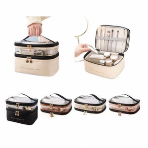 multifuncti Travel Makeup Organizer For Women Large Travel Makeup Bag Women Make Up Case Cosmetic Bag Double Layer V6No#