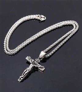 Kedjor Religiös Jesus Cross Halsband för män Guld i rostfritt stål Crucifix -hänge med kedjehalsband manliga smycken gåva8715607