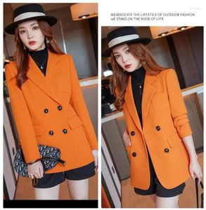 Frauenanzüge Frauen lässig Blazer Orange Schwarzgrüne Waffel Langarm Doppelbrust Damen Business Work Wear Jacke für den Herbst Winter