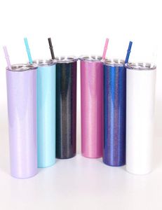 Sublimering tumbler muggar 20oz glitter dricker rostfritt stål raktumblers regnbåge tumblers vakuumisolerat kaffemugg med 1586030