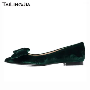 Casual Shoes Pointed Toe Bow for Women Elegant Flats Plus Size Green Velvet Bowknot Orsaklig damfest Skodklänningspumpar