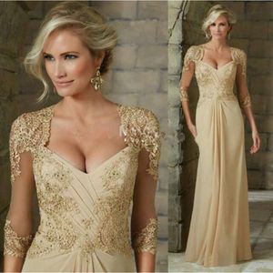 Elegant Chiffon Mother of the Bride Dresses Lace Appliques Pärlor Formella aftonklänningar 2022 Anpassade Made Plus Size Bröllopsgästklänning Golvlängd