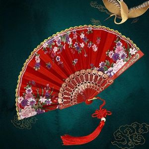 Dekorativa figurer Silkduk Guldkantfans Kinesiska traditionella dansfläkt Stylecustomiserad handgjorda vikning