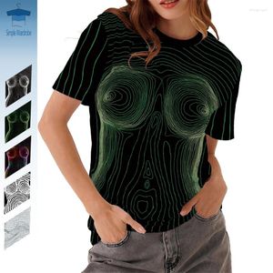 Женские футболки А абстрактно тело сексуальное O-вырезок, женщина Y2K Tops Fashion Fashion Fashion 3D Printing Streetwear Upcycle Graphic