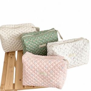 2023 Cute Quilting Cott Makeup Pouch Women Large Capacity Cosmetic Bags Cases Travel Zipper Bag Handbag Portable Toiletry Case G50w#