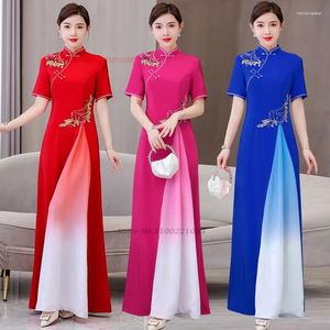 Ethnic Clothing 2024 Chinese Vintage Dress Cheongsam Traditional Flower Embroidery Improved Qipao Oriental Wedding Banquet Evening