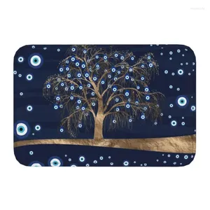 Carpets Charm Tree Gold On Dark Blue Front Door Mat Outdoor Absorbent Amulet Nazar Evil Eye Doormat Kitchen Balcony Entrance Rug Carpet