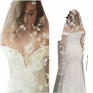 Applices Wedding Veil 3D Frs Pearls Bridal Veils Chapel Längd Elegant Bride Veils Wedding Accores V6SR#