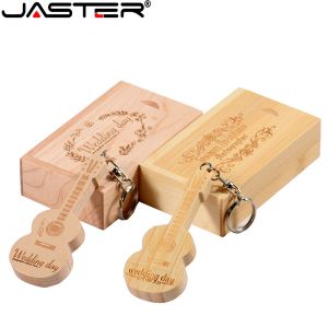 Kabel Jaster Wood Gitarre USB -Flash -Laufwerke 128 GB kostenloser benutzerdefinierter Penstanlauf 64 GB Holzbox Memory Stick Musik kreatives Hochzeitsgeschenk 8g