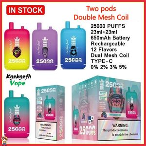 Bang King 25000 barra de vape descartável Puff 650mAh 23ml+23ml de óleo duplo de petróleo 12,5k Puffs+12,5k Puffs pré-preenchidos 12 sabores tipo C Tanque duplo duplo bobina e-cigs E-cigs