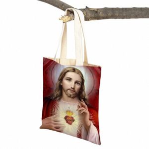 holy Light Leader Christ Jesus Print Lady Shopper Bag Vintage Tote Handbag Carto Savior Reusable Foldable Canvas Shop Bags T9eF#