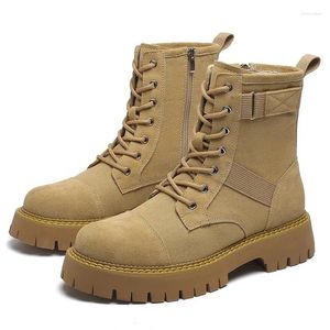 Stövlar herr casual öken andningsbara duk skor utomhus cowboy verktyg arbetet start varumärke designer stilig plattform chunky botas