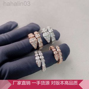 Desginer bulgarie bracelet Baojia Seiko Full Diamond Snake Bone Wide Narrow Spring Ring Diamond Snake Couple Open Pair Ring