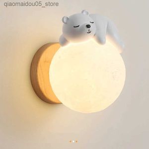 Lampade sfumature cartone animato Lampada per orso lampada a parete Moon per la camera da letto Orso di coniglio Astronauta Animal Boy Girl Room Night Light Q240416