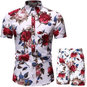 Floral Leaf Impresso 2pcs Camisetas servem homens moda shirtsshorts 3d conjunto de duas peças conjuntos de camisas de praia Hawaii