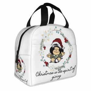 mafalda Christmas Insulated Lunch Bags Cooler Bag Lunch Ctainer Large Tote Lunch Box Food Handbags College Picnic U7BR#