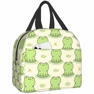 Funny fofo Frog Animal Lanch Box Bag reutilizável almoço isolado com alça para o trabalho viagens ao ar livre p3ac#