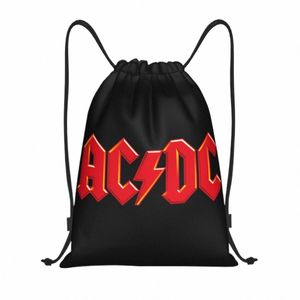 Rock Heavy Metal AC DC DrawString ryggsäck Kvinnor Män Sport Gym Sackpack Portable Training Bag Sack U59S#