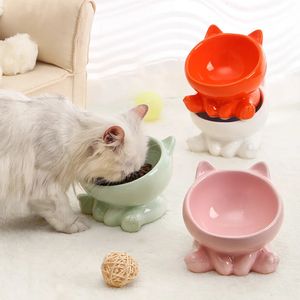 Cat Bowl Integrated Ceramic Diagonal High Feet Cute Protection Cervical Spine Dog Bowl Drinking Cat Bowl Against Black Chin 240407