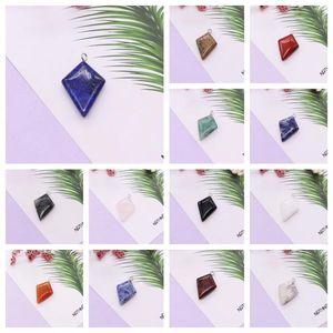 Pendant Necklaces Natural Stone Pendants Rhombus Sodalite Agate Quartz Crystal Diamond-shaped Charms For Jewelry Making DIY Necklace