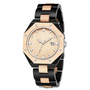 Wristwatches FANDAO Polygonal Black And White Couple Wooden Watch Quartz Business Folding Buckle Strap -