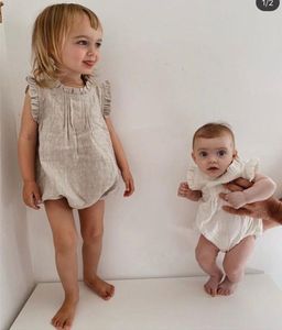 İns kızlar bebek atıcılar yeni doğan tulumlar kolsuz organik keten pamuk tırmanış bezleri bodysuits onesies yenidoğan kız kıyafetleri 3891353