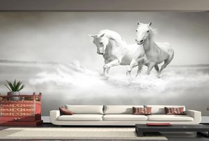 Anpassad storlek Modern konst 3D Running White Horse Po Mural Wallpaper för sovrums vardagsrumskontor Bakgrund Nonwoven Wall Paper7294759