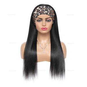 150% Density Headband Wig Brazilian Straight Human Hair Pre-Attached Scarf Hine Made Wigs For Women s